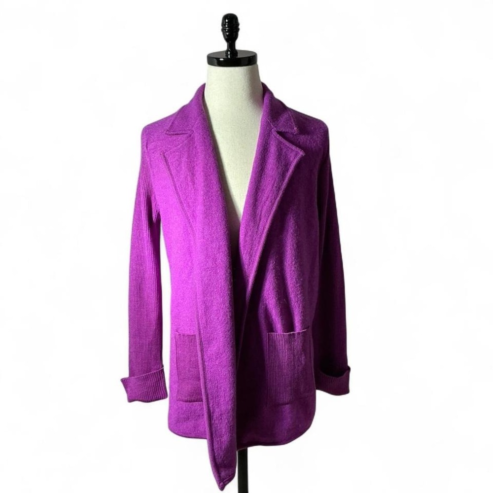 Jones New‎ York Wool Cardigan Women XL Purple Open Front Notched Lapel Ribbed